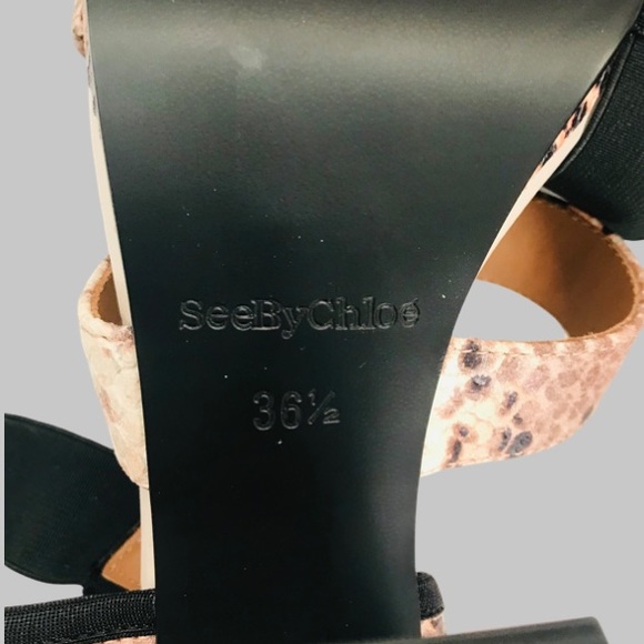 See By Chloe Snakeskin Effect Block Heel Platform Sandal Antique Rose Si… - Picture 11 of 11